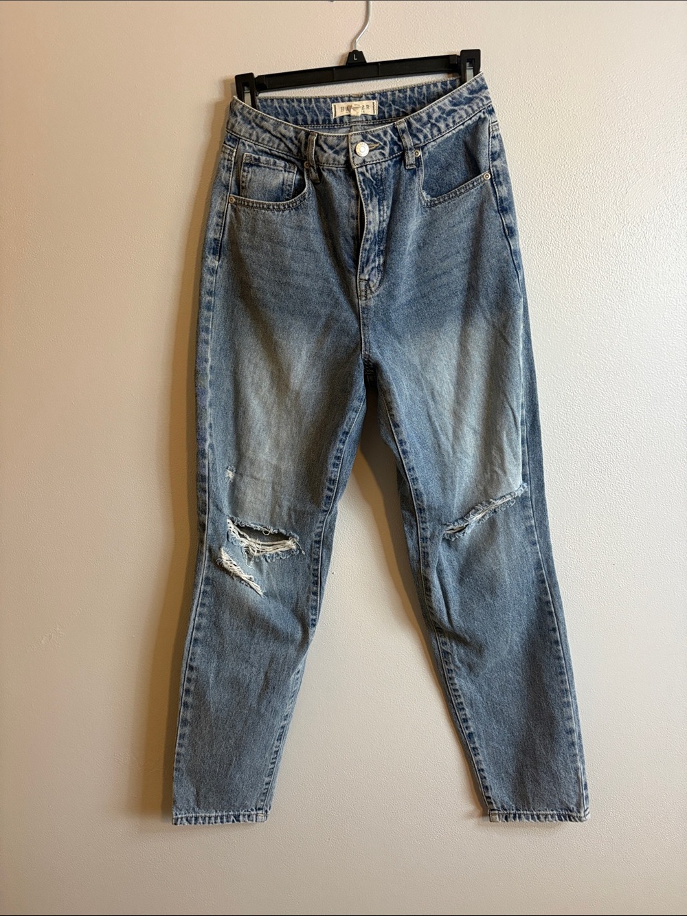 High-Rise Distressed Women's Jeans in Light Blue